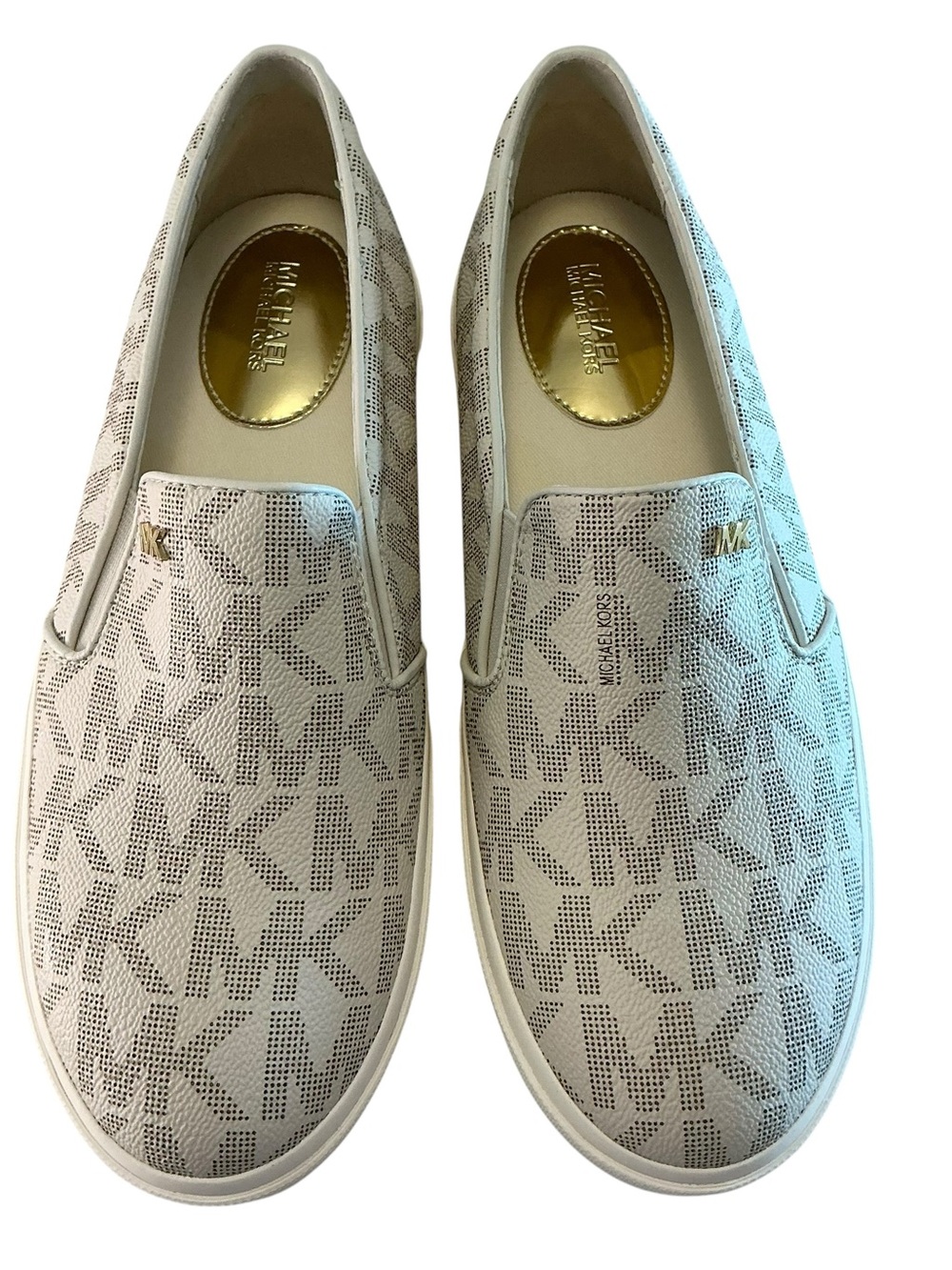 Michael Kors Boerum Double Signature Slip On Sneaker, Vanilla 7.5 M Loafer Style